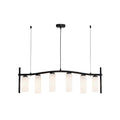 Moderne Hanglamp met Zes Witte Glazen Lichts & Zwart Uithangframe