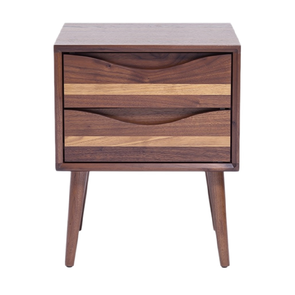 **Moderne Houten Nachtkast met Twee Lades en Strakke Poten**